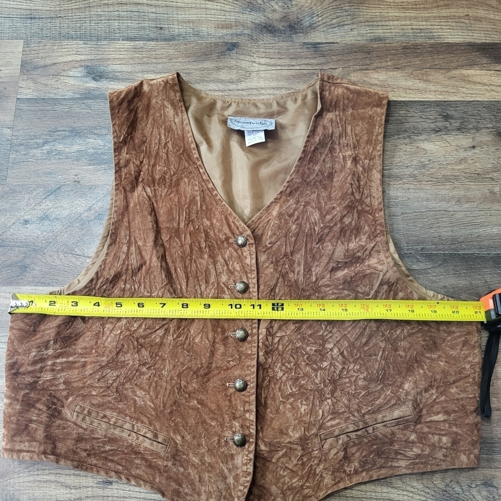 Vintage Women's Stonebridge Brown Faux Suede Buttondown Vest Size 16 - Picture 6 of 8